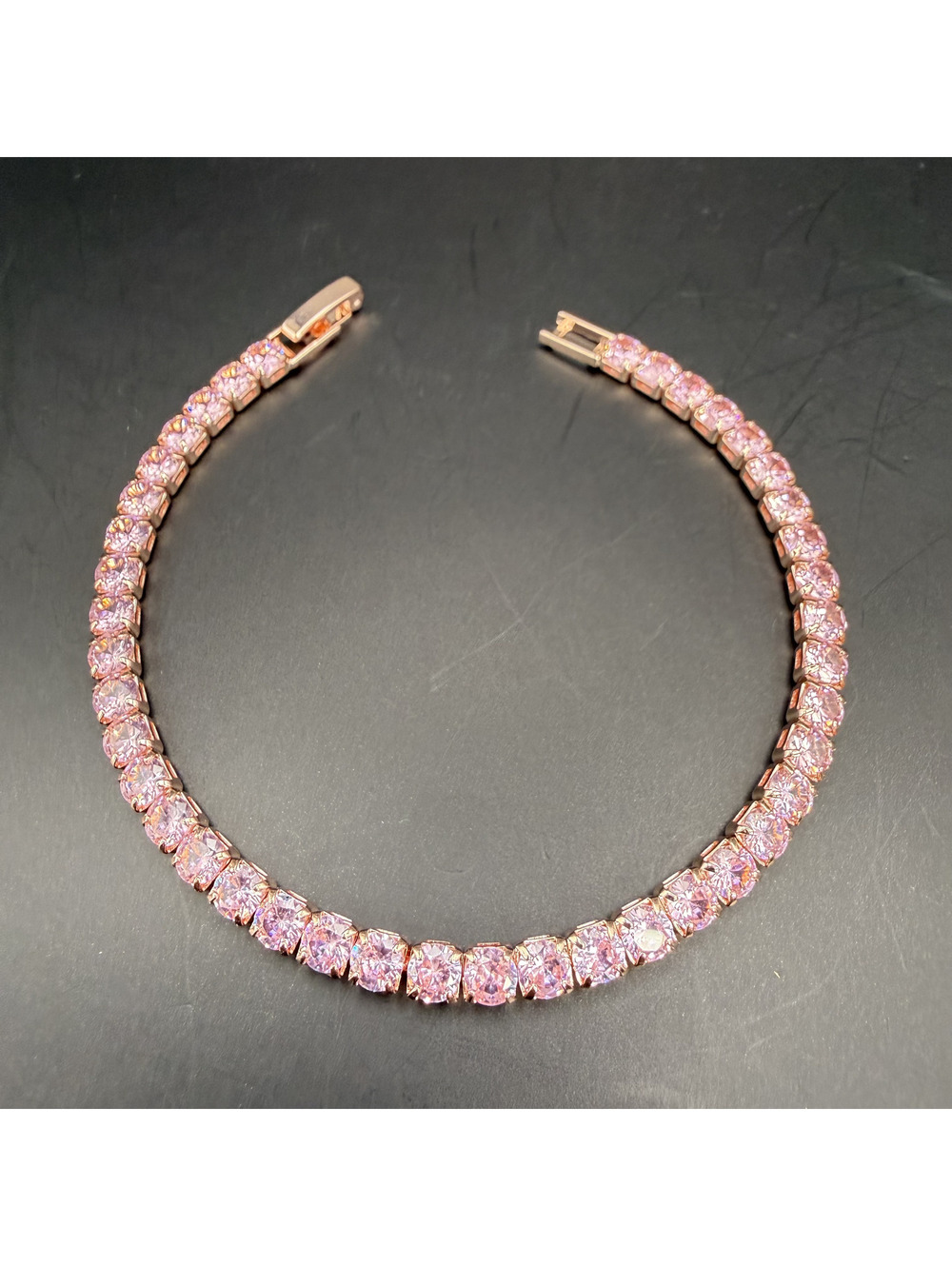 candy+clover pink crystal gold tone tennis bracelet
